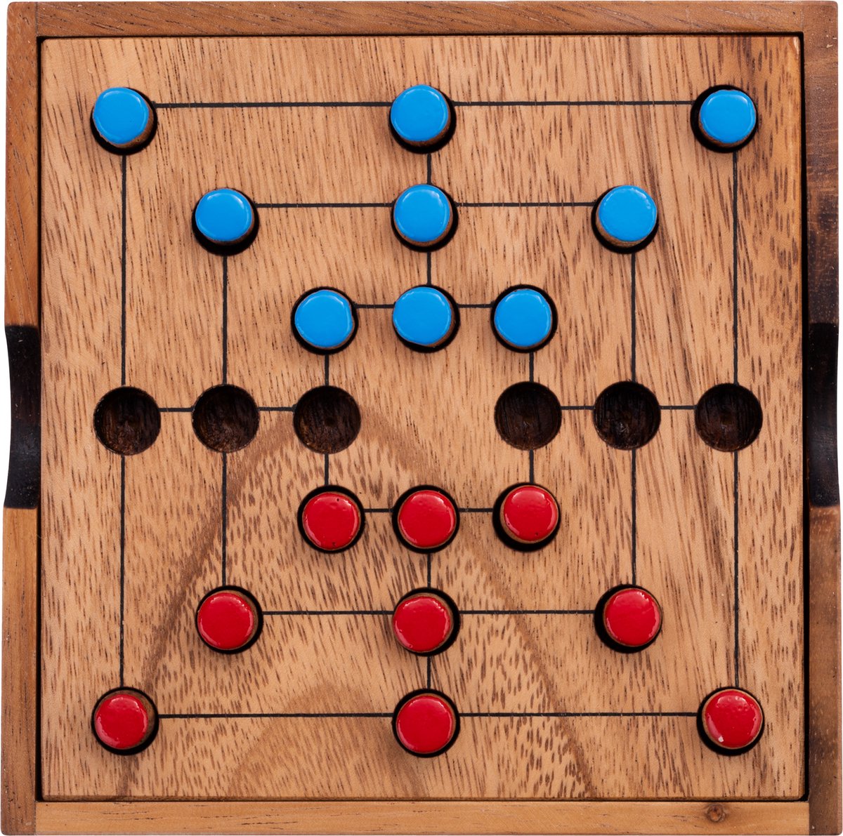 Nine Men Morris – Houten Bordspel – Acaciahout – 18 Pionnen – Strategisch Spel – Engelhart