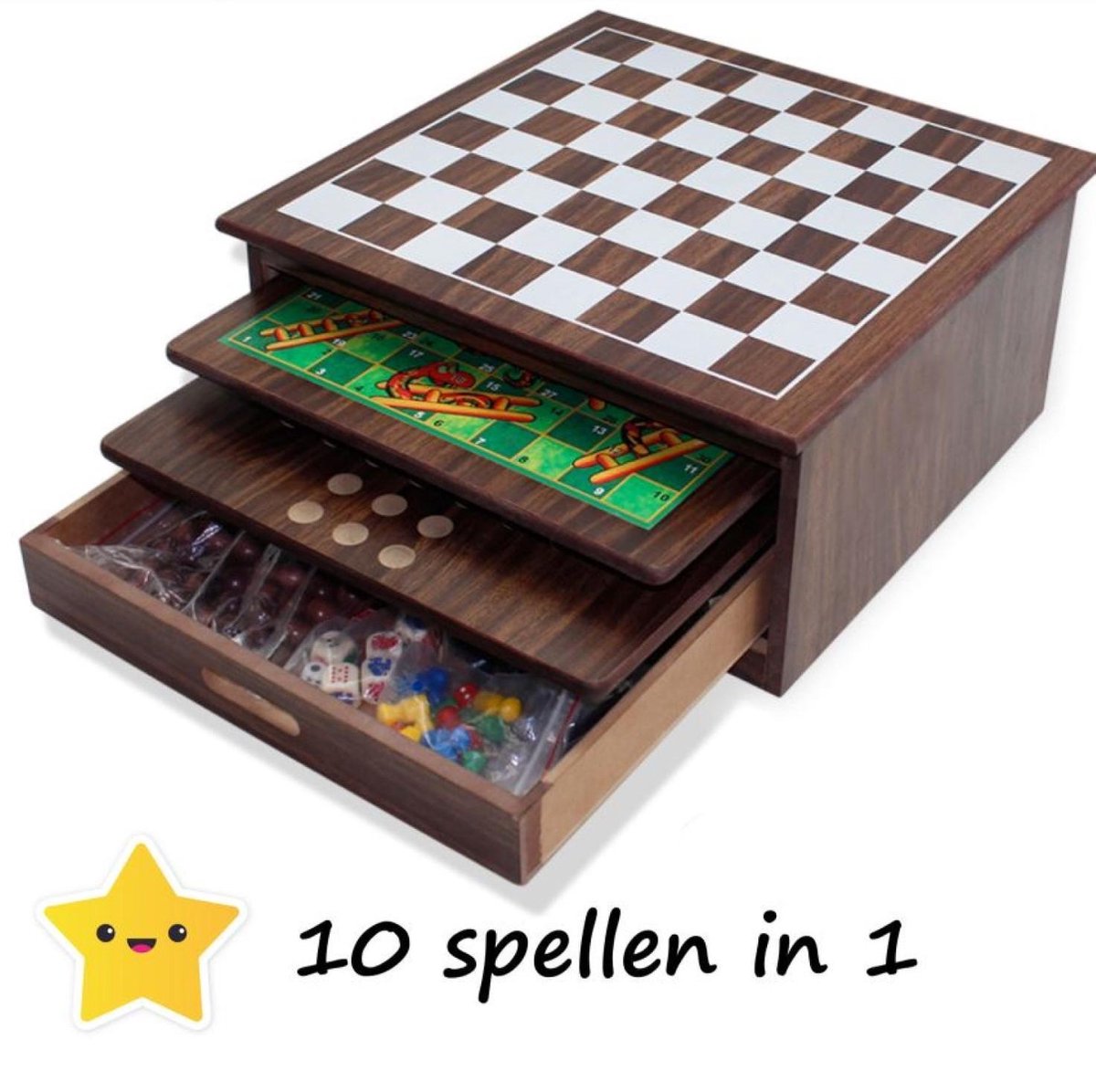 Luxe Houten Spellendoos - 10 Bordspellen in 1 - Cadeau tip