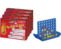Reisspel - 4x - 4 Op een rijtje - 10,3 x 14,3 x 3,3 cm - Denkspel speelgoed - kinderen en volwassenen