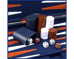 AHD® Backgammon - Backgammon Koffer - Backgammon Reiseditie - Backgammon Hout - Marineblauw - 29cm x 20cm x 1cm