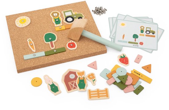 Trixie Houten hamertje tik spel - Boerderij - Vanaf 3 jaar - Met kaartjes om na te maken