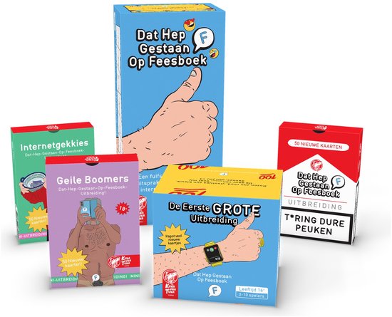 Basisspel + 4 uitbreidingen | DAT HEP GESTAAN OP FEESBOEK - Kaartspel + 4 UITBREIDINGEN - Geile Boomers - Internetgekkies - T*ring Dure Peuken - De Eerste Uitbreiding