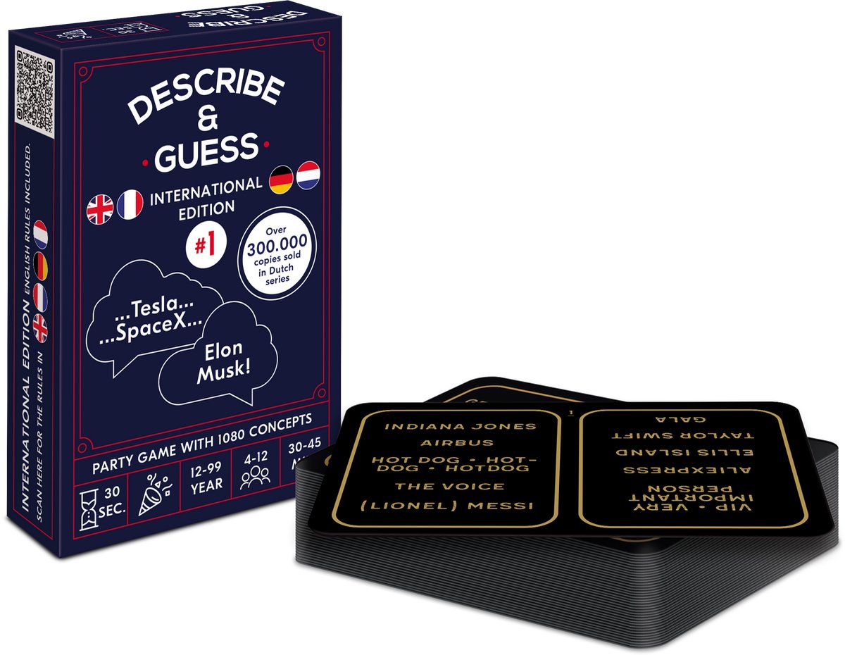 Describe & Guess (Omschrijven & Raden) - International Edition - Kaartspel - Pocket size party game - 30 Seconds time limit per 5 concepts - 1080 concepts in total - English, Dutch, German & French / Engels, Nederlands, Duits & Frans