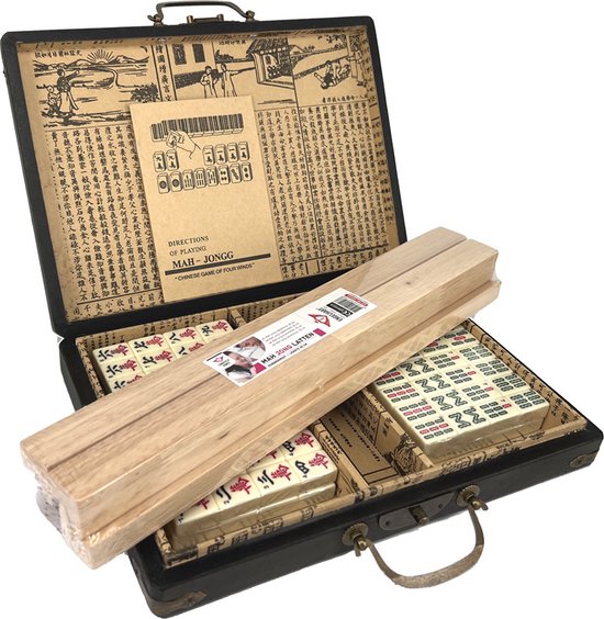TA-HWA Mahjong spel S - Small formaat Mahjong Stenen in Luxe Koffer met Houten Latten!