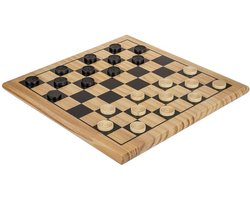 Houten damspel 8x8 (64 vakjes) met damstukken en bord - 28 x 28 cm - Bordspel / Denkspel