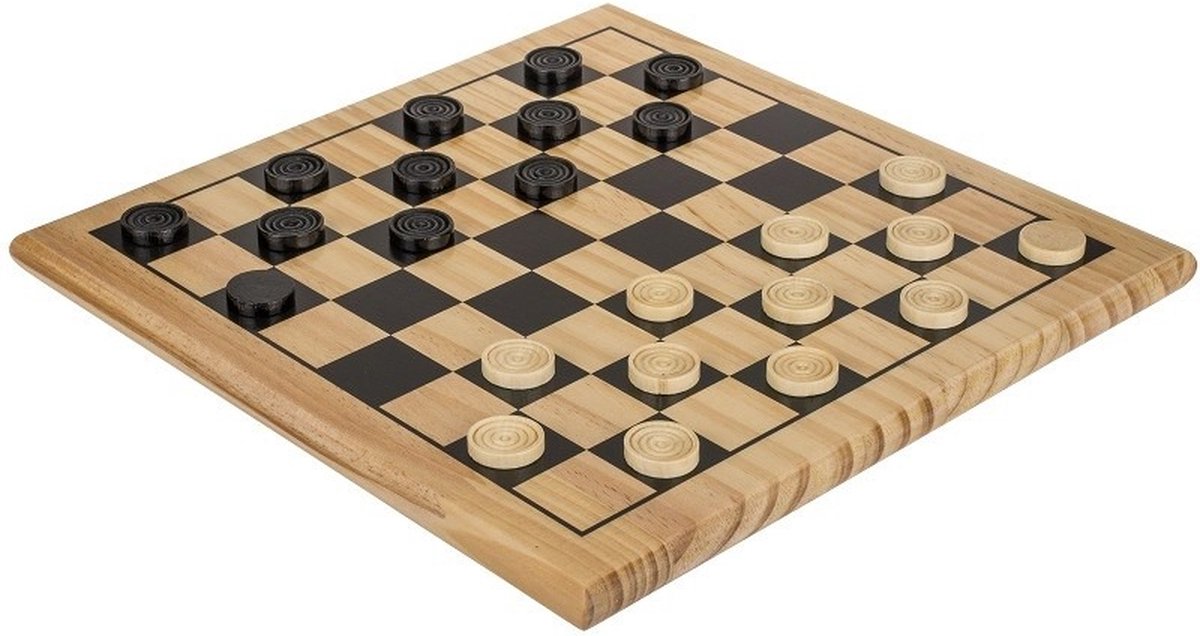 Houten damspel 8x8 (64 vakjes) met damstukken en bord - 28 x 28 cm - Bordspel / Denkspel