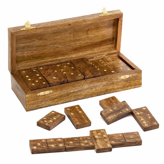 Luxe Dominospel van Mangohout in Houten Kist – Compleet Domino Spel met Houten Stenen – Klassiek Gezelschapsspel voor 2+ Spelers – Stijlvol Cadeau & Woonaccessoire