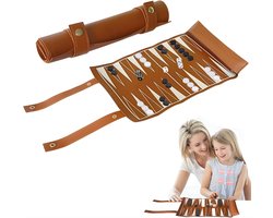AHD® Backgammon - Backgammon Koffer - Backgammon Reiseditie - Backgammon Hout - Bruin - 36cm x 26cm x 1cm