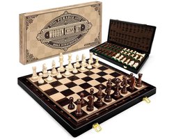 Schaakstenen - Zwart - 48 x 48 cm - Houten Inklapbaar Schaakspel met Grote Zware Figuren - Voor Volwassenen en Kinderen