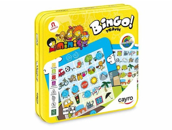 Cayro Bingo Travel - Magnetisch Reisspel voor Kinderen en Familie - Auto Bingo Observatiespel op Reis - 2 Spelers - Speelduur 10 Minuten - Vanaf 4 Jaar - The Minis Collectie - Compacte Metalen Speeldoos