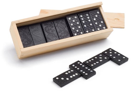 Domino spel 168x stuks steentjes in houten kistjes - Gezelschapsspel - Familiespel - Klassiek dominospel