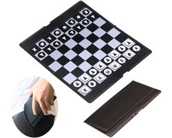 Schaakspel Portemonnee - Mini Bordspel Opvouwbaar Schaakbord - Reis Spel - Magnetisch Ontwerp - 20 x 9 cm - Zwart
