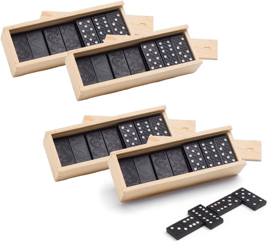 Domino spel 112x stuks steentjes in houten kistje - Gezelschapsspel - Familiespel - Klassiek dominospel