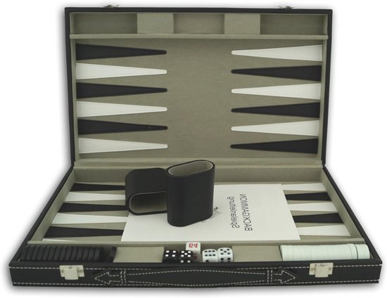 Core® Backgammon Koffer – Luxe Backgammon Set – Lederen Bordspel – Zwart - 39cm x 25cm x 6cm