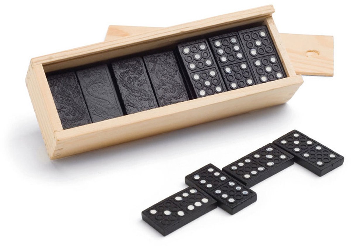 Domino spel steentjes - 84x stuks steentjes - in houten kistje - Familiespel - Klassiek dominospel