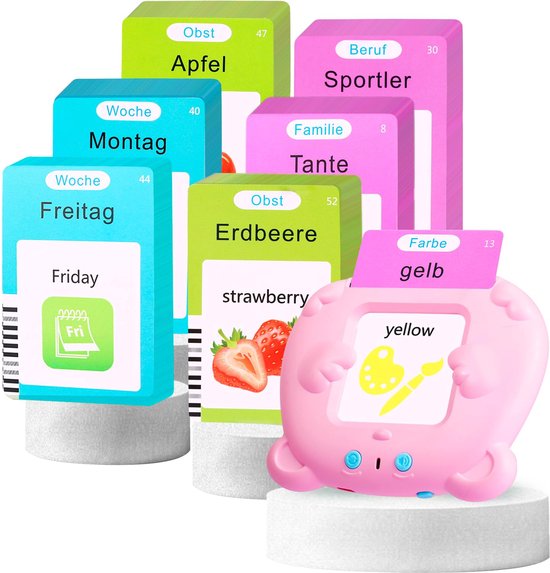 Leerzaam speelgoed-Educatieve spellen-Montessori speelgoed-Woordjes Leren-Duits & Engels Gesproken-Praten Flash en-voor Autisme Peuters Meisjes Jongens 2 3 4 5 6 Jaar-kindercadeaus-Kinderspeelgoed-roze-255 vellen 510 woorden — kaart