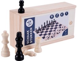 Schaakstukken Essenhout – Luxe Houten Schaakset 32 Stuks – Koning 88 mm – Zwart & Naturel – Met Opbergkistje – Klassiek Schaakspel – Engelhart