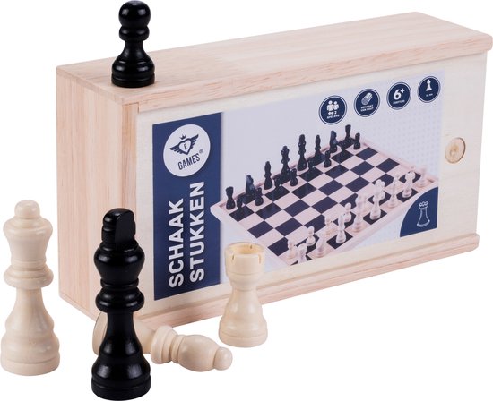 Schaakstukken Essenhout – Luxe Houten Schaakset 32 Stuks – Koning 88 mm – Zwart & Naturel – Met Opbergkistje – Klassiek Schaakspel – Engelhart