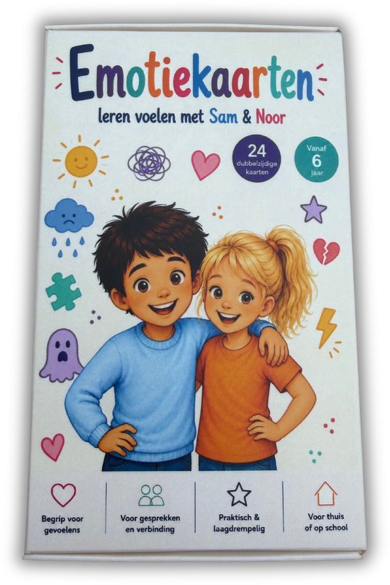 Emotie kaarten | Leren voelen met Sam & Noor | 24 emotiekaarten voor kinderen | Gevoelens herkennen en bespreken | Vanaf 6 jaar | Inclusief opbergdoos | Mijn Chaos Brein