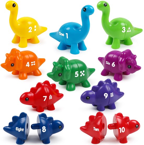 COOAU Montessori Dinosaurus Nummer Match Speelset voor Peuters - Tel Sorteer Speelgoed met Dinosaurus - Sorteer en fijne motoriek speelgoed - Voor jongens en meisjes van 3, 4 en 5 jaar