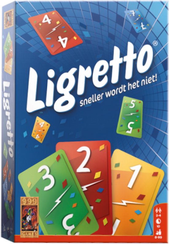 999 Games - Ligretto: Blauw - Kaartspel - Iedereen speelt tegelijkertijd - Familiespel - Gezelschapsspel - Actiespel - Klein cadeautje