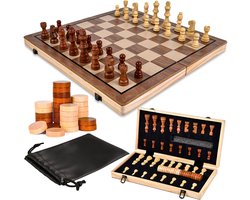 Yorify® Magnetisch Schaakbord en Dambord - Schaakspel & Damspel - Luxe Schaakset met 32 Schaakstukken en 24 Damstenen - Bordspel van Hout - Reis spelletjes voor Volwassenen & Kinderen - Schaken & Dammen - Magnet Chess - 38x38cm