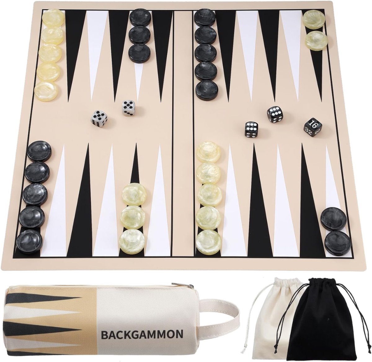 Reisspel — CLVP® Backgammon Koffer - Kaki met zwart - Lederen Bordspel