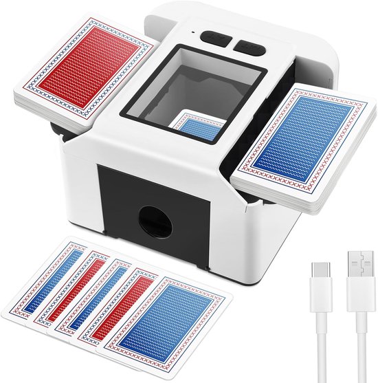 Thijox - Kaartenmixmachine, Automatische Kaartenschudder voor 1-2 Decks, Geluidsarm en Oplaadbaar, Ideaal voor Poker, UNO, Fase 10 en Kaartspellen