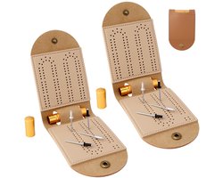 BRENZOOS- Cribbage Bordspel Draagbaar - 2 Sets - Opvouwbaar - PU - Metalen Pinnen - 26,2x8cm - Ideaal voor Familie en Vrienden