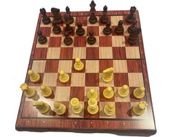 Magnetisch Schaakspel - Kunststof met houtlook - Opklapbaar met sluiting - 72mm Koning