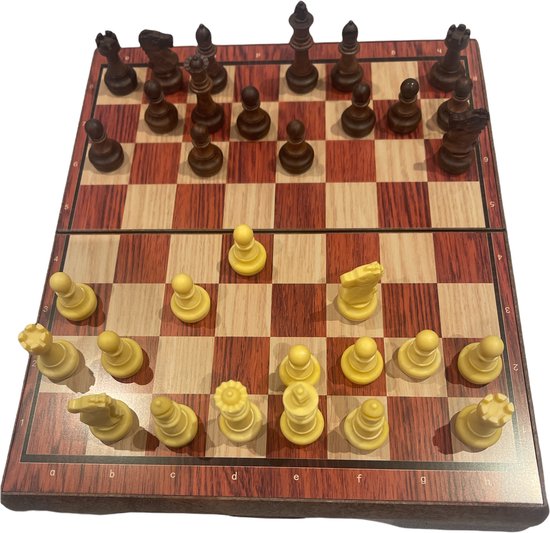 Magnetisch Schaakspel - Kunststof met houtlook - Opklapbaar met sluiting - 72mm Koning