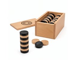 Cheqo® Damstenen in Houten Kist - Damschijven Zwart en Wit - Damspel voor Kinderen - Dammen - Denkspel - Strategiespel - Educatief Speelgoed voor Volwassenen - Gezelschapsspel - Klassiek Bordspel - Opbergkist - Familiespel - Logisch Denken