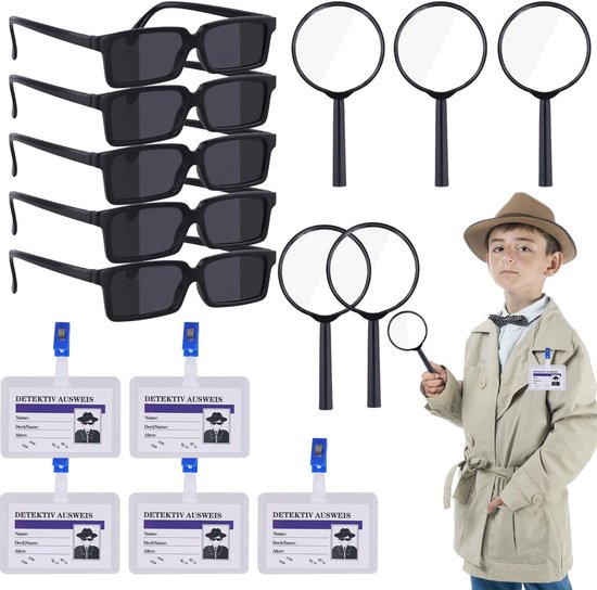 15 stuks Detectivespellen Speelgoed voor Kinderen, Detective Kit Tag Vergrootglas Geheim Agent ID-kaarthouder Detective Gadget Detectivebril voor Escape Room Detective Feestartikelen