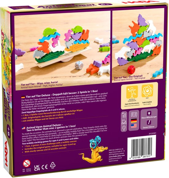HABA Animal Upon Animal Deluxe 10 min Bordspel Training van de fijne motoriek (vaardigheid)