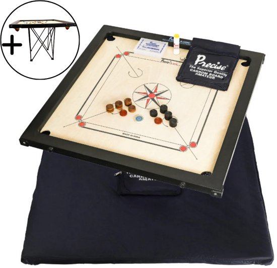 Precise - Ama-8 mm Speelveld - Met Tafel - 12kg. 74x74 cm - 82x82cm - Made in India - Carrom spel - Origineel Toernooi Formaat