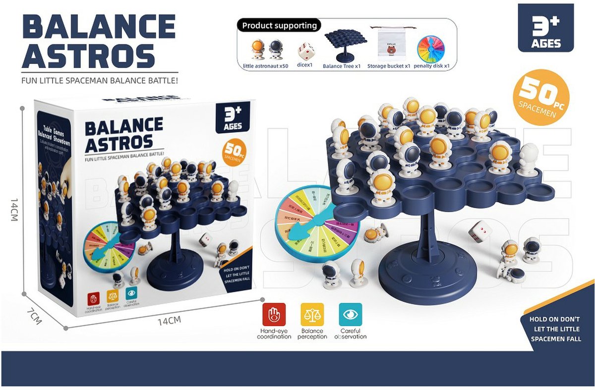 Balance Astros Balansspel – Astronauten Behendigheidsspel met 50 Spaceman Figuren – Familiespel met Dobbelsteen, Draaischijf en Balansboom – Educatief Tafelspel voor Kinderen – Vanaf 6 Jaar