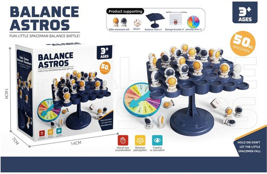 Balance Astros Balansspel – Astronauten Behendigheidsspel met 50 Spaceman Figuren – Familiespel met Dobbelsteen, Draaischijf en Balansboom – Educatief Tafelspel voor Kinderen – Vanaf 6 Jaar