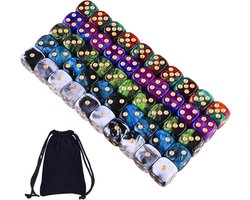 SnelShoppen - 50 Stuks 6-zijdige Dobbelstenen Set met 5 Kleuren, Eco-vriendelijk Acryl, Gratis Zakje, Ideaal voor Spellen zoals Tenzi, Farkle, Yahtzee