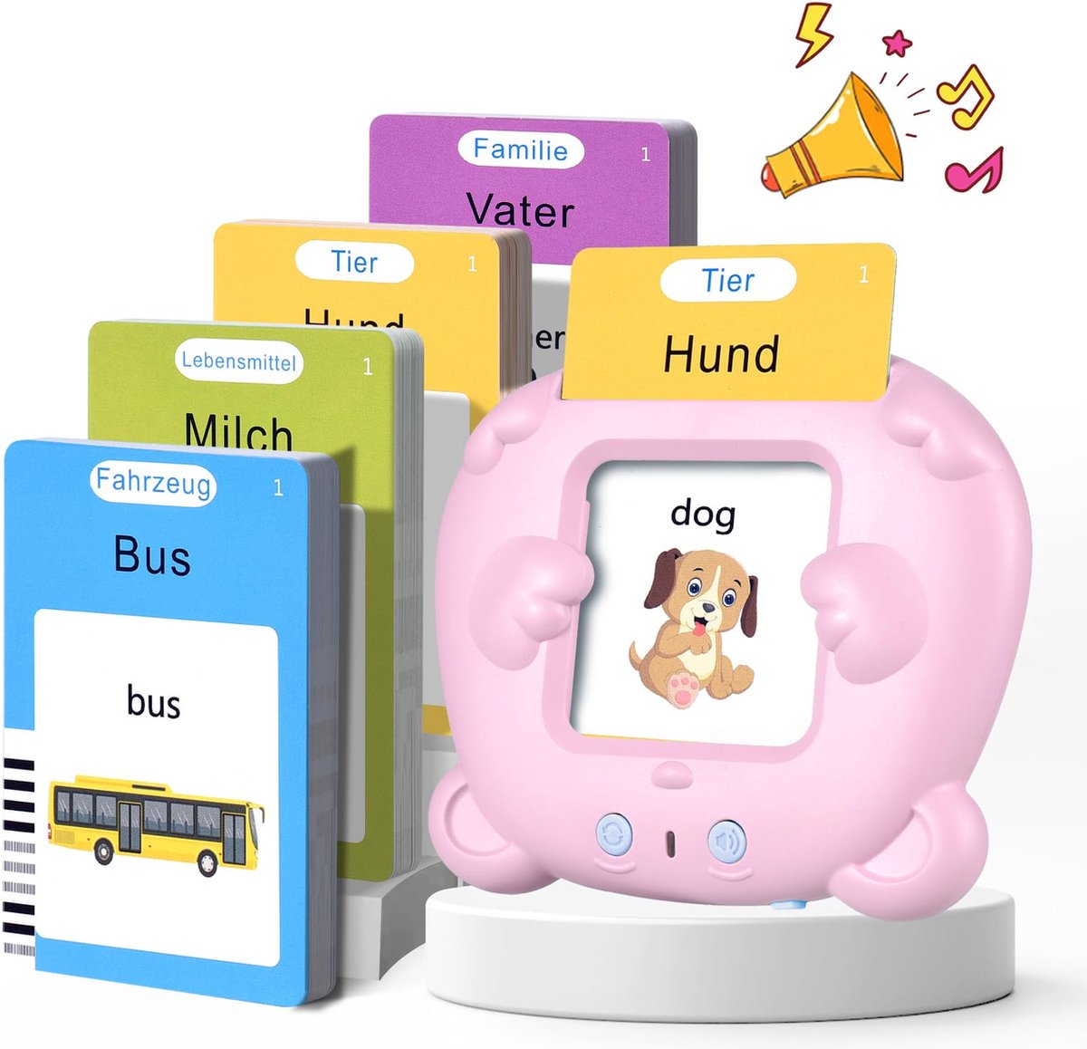 Kaart met opdruk Leerzaam speelgoed-Educatieve spellen-Montessori speelgoed-Woordjes Leren-Duits & Engels Gesproken-Praten Flash en-voor Autisme Peuters Meisjes Jongens 2 3 4 5 6 Jaar-kindercadeaus-Kinderspeelgoed-roze-112 vellen 224 woorden