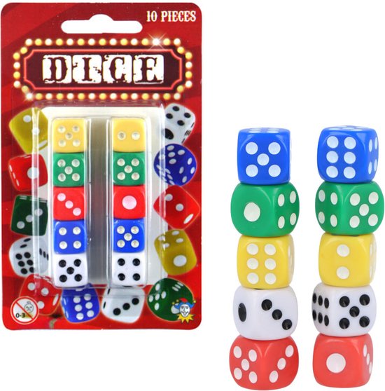 Henbrandt - 10-Delige Gekleurde Dobbelstenen Set - Mix van verschillende Kleuren dobbelstenen - Afm 1.4x1.4x1.4 Cm - Perfect voor Bordspelen - Dobbelen - Yahtzee - Gezelschapsspel Spelletjes