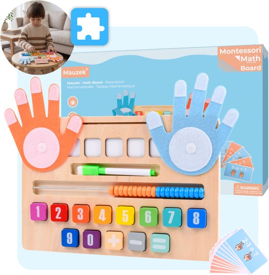Rekenen — Mauzek® Dubbelzijdig Rekenbord - Houten speelgoed - Schrijven - Getallen - Cijfers leren - Educatief speelgoed -Sensorisch speelgoed - Peuter speelgoed - Jongens - Meisjes - Kind - 3 jaar - 4 jaar - 5 jaar - 6 jaar - Montessori speelgoed