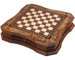Handgemaakte houten schaakbord met opbergsysteem - Metalen Schaakstukken - Luxe uitgave - Schaakspel - Schaakset - Schaken - Chess - 40 x 40 cm