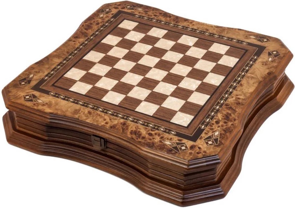 Schaakbord met opbergsysteem Handgemaakte houten - Schaakspel - Schaakset - Schaken - Chess - 40 x 40 cm - Metalen Schaakstukken