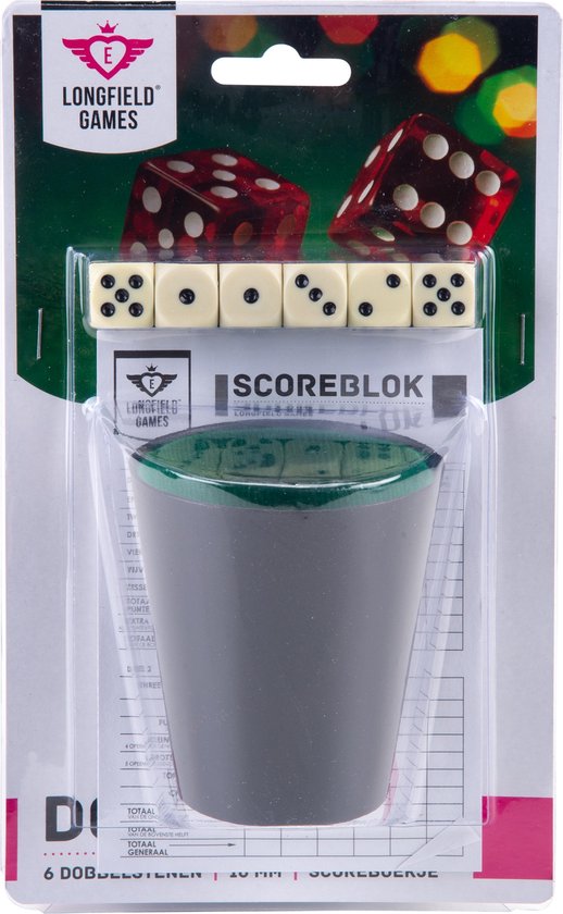 Dobbelset Compleet - Pokerbeker - 5 Dobbelstenen 16 mm - Scoreblok 25 Vellen - Complete Spelset - Engelhart