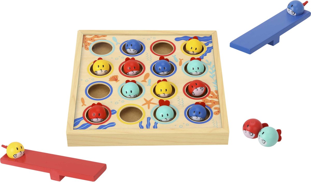 TOOKY TOY spel voor kinderen houten tafel vliegende vis 19 stuks.