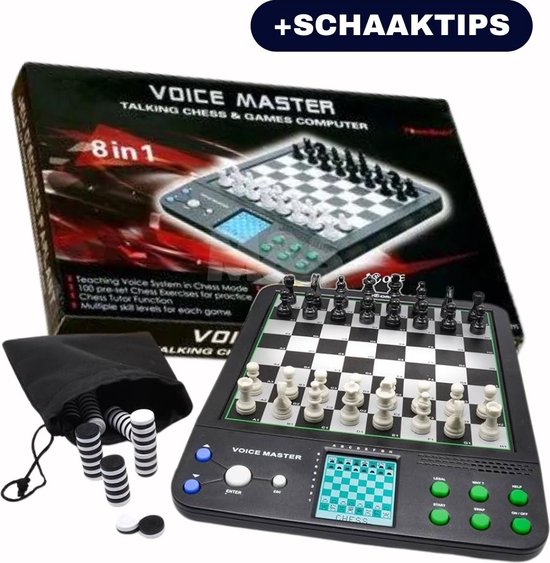 M&S Products Schaakcomputer - Elektrisch schaakbord - 8 in 1 spel - Schaaktips
