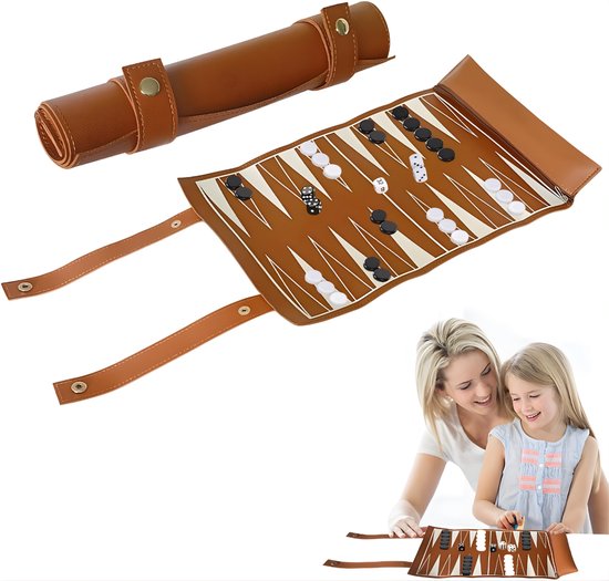 DnA® Backgammon - Backgammon Koffer - Backgammon Reiseditie - Backgammon Hout - Bruin - 36cm x 26cm x 1cm