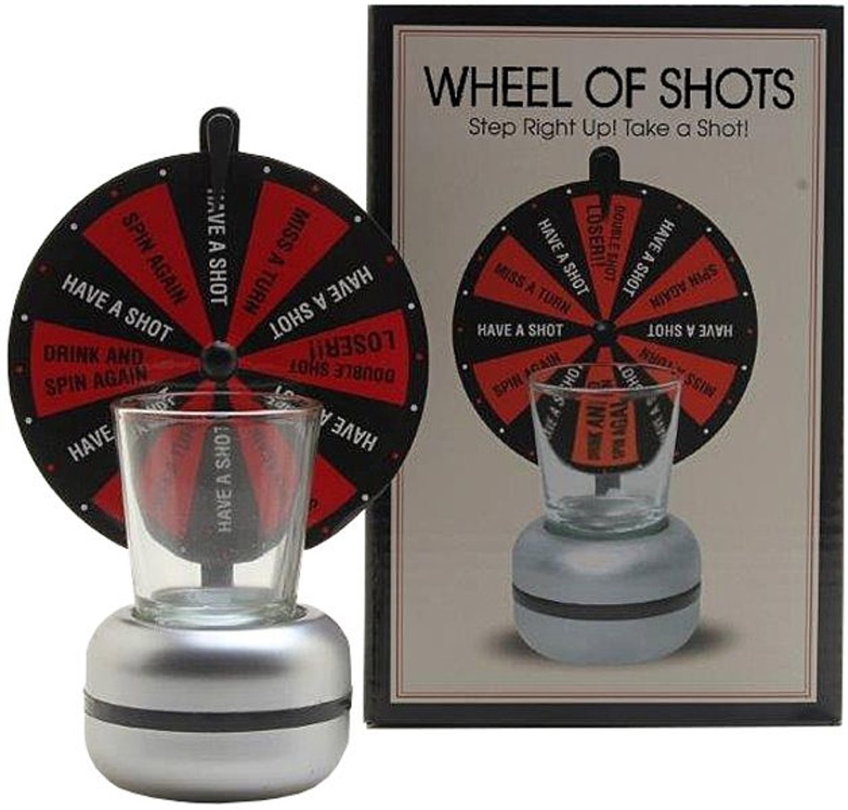 Wheel of shots-Drankspel met een Shotglas en een Draairad - Feestje -Cadeau-Eigen spelregels-Simpel