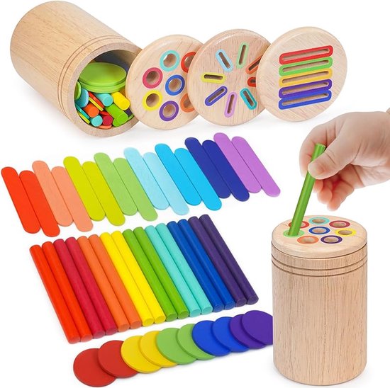Montessori-spellen geschikt voor kinderen van 1-3 jaar, een 3-in-1 kinderspeelgoed, geschikt voor baby's van 1-4 jaar, een leerzaam en educatief kleurenspel met opbergzak.